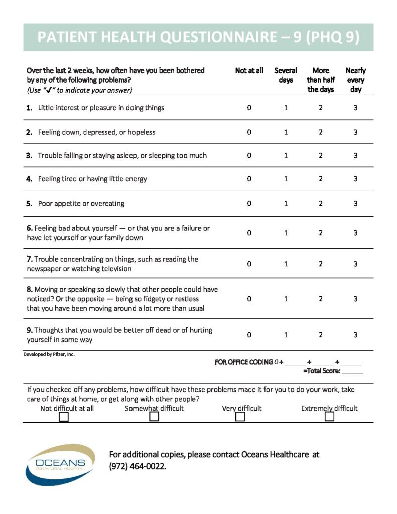 Oceans Healthcare Depression Screening Questionnaire Oceans Healthcare